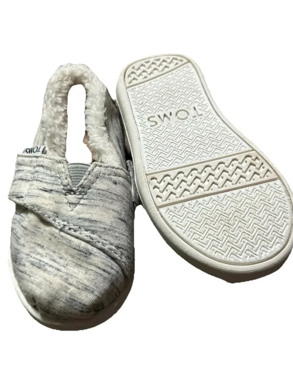 Toddler Girl White Grey Toms Slip On Shoes Size 5